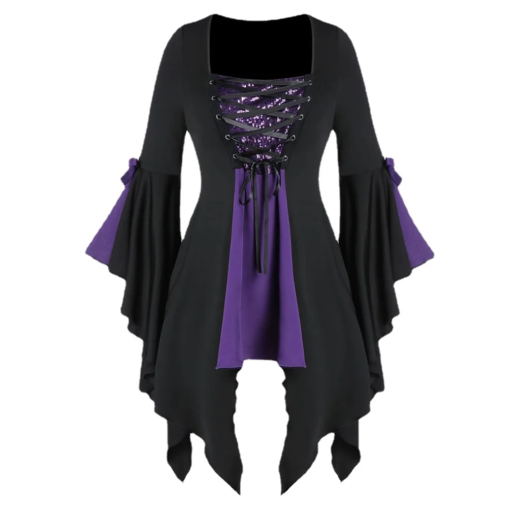

2021 Womens Ruffle Tops 2021 ZAsymmetrical Blouse Elegant Casual Sequin color matching bow tie top Personality Irregular