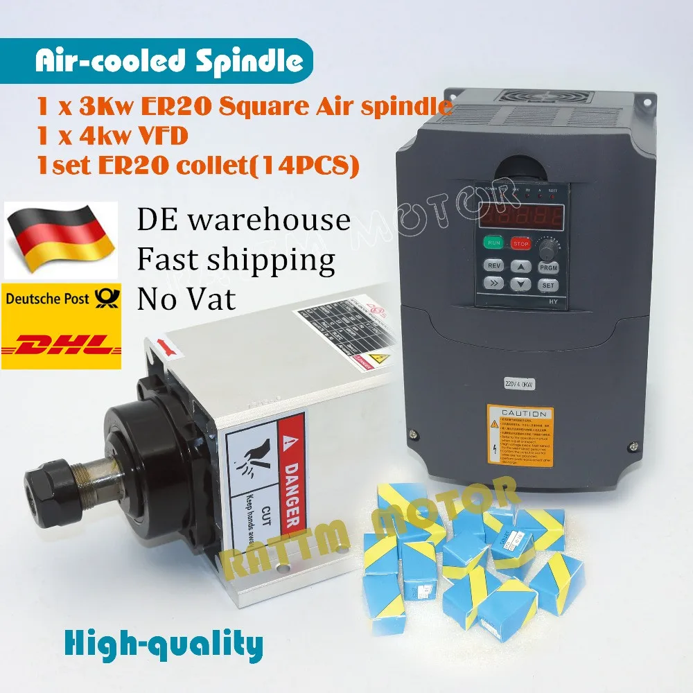 Квадратный Шпиндельный двигатель с воздушным охлаждением 3 кВт ER20 runout 0 01 мм 4