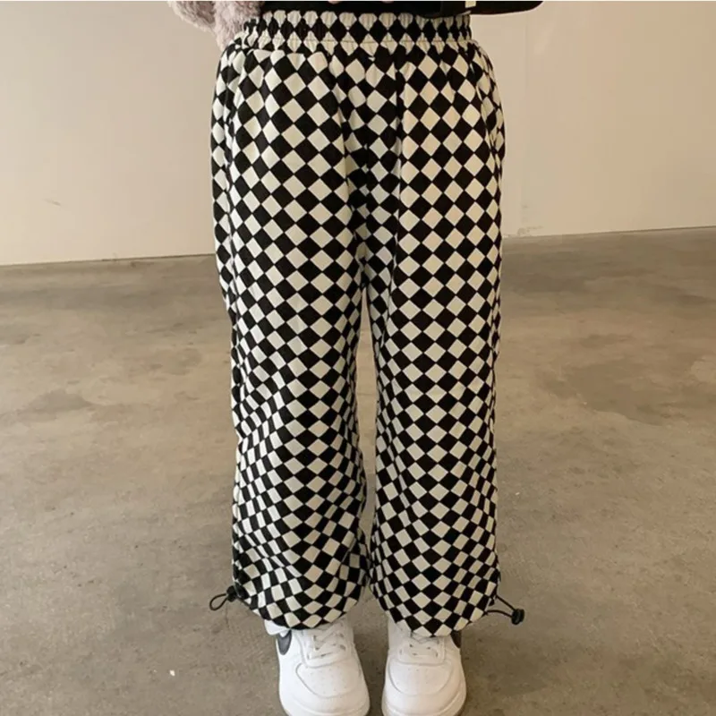 

Thickened Casual Pants for Kids Winter Bottom Elastic Waist Straight Pants Long Velour Trousers Children's Plaid Pants