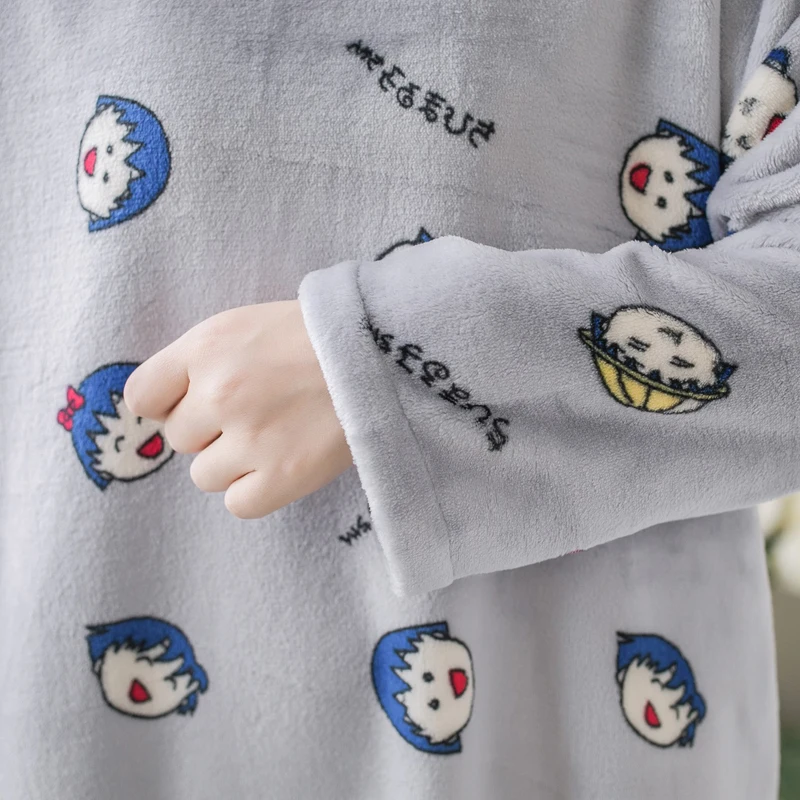

Winter New Long Sleeve Women Nightgown O Neck Cartoon Meatball Thick Flannel Nightdress Coral Velvet Female Warm Nigh Sleepwear