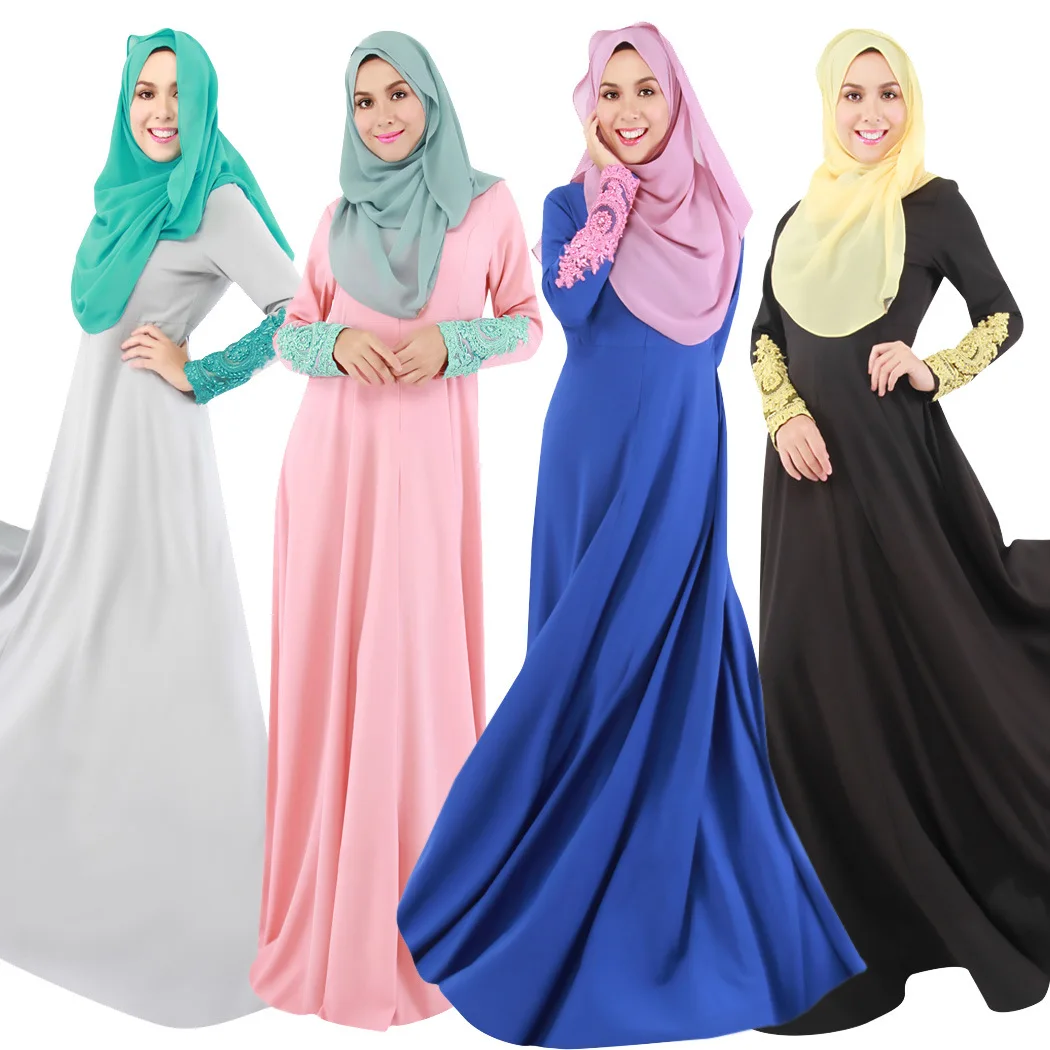 Мусульманское женское длинное платье, кружевное платье с рукавом, платье для недели, вечерние платья, мусульманская одежда для женщин