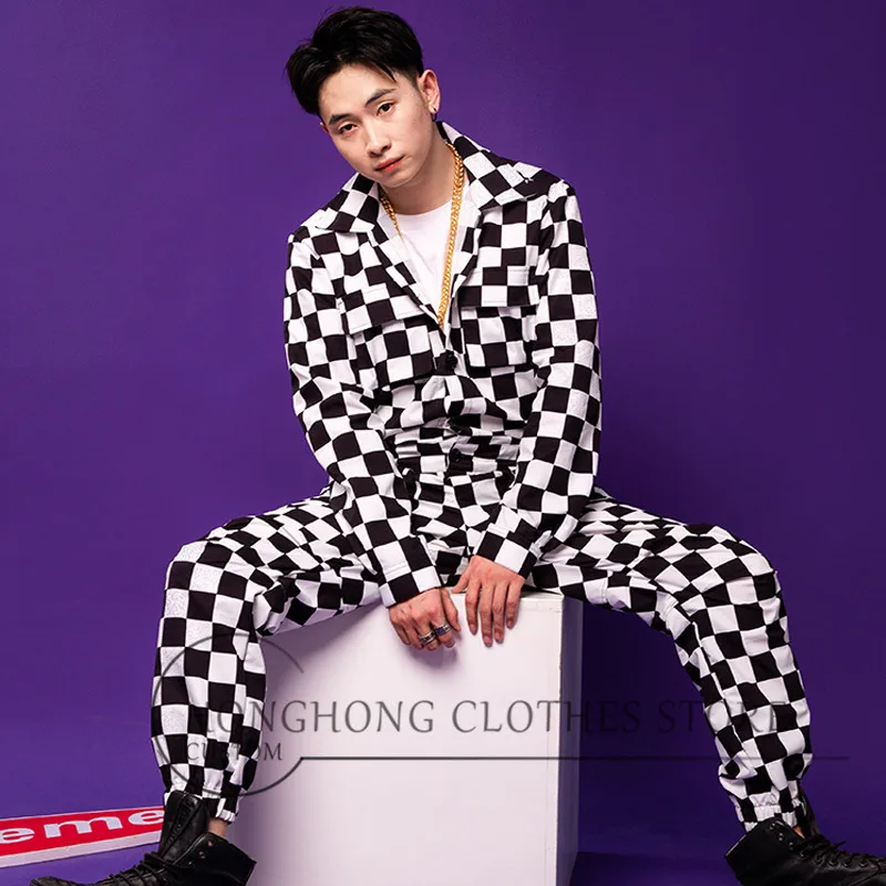 2020 The new design for men s black and white checkered jumpsuit plus overalls hip-hop overalls  S-6XL!