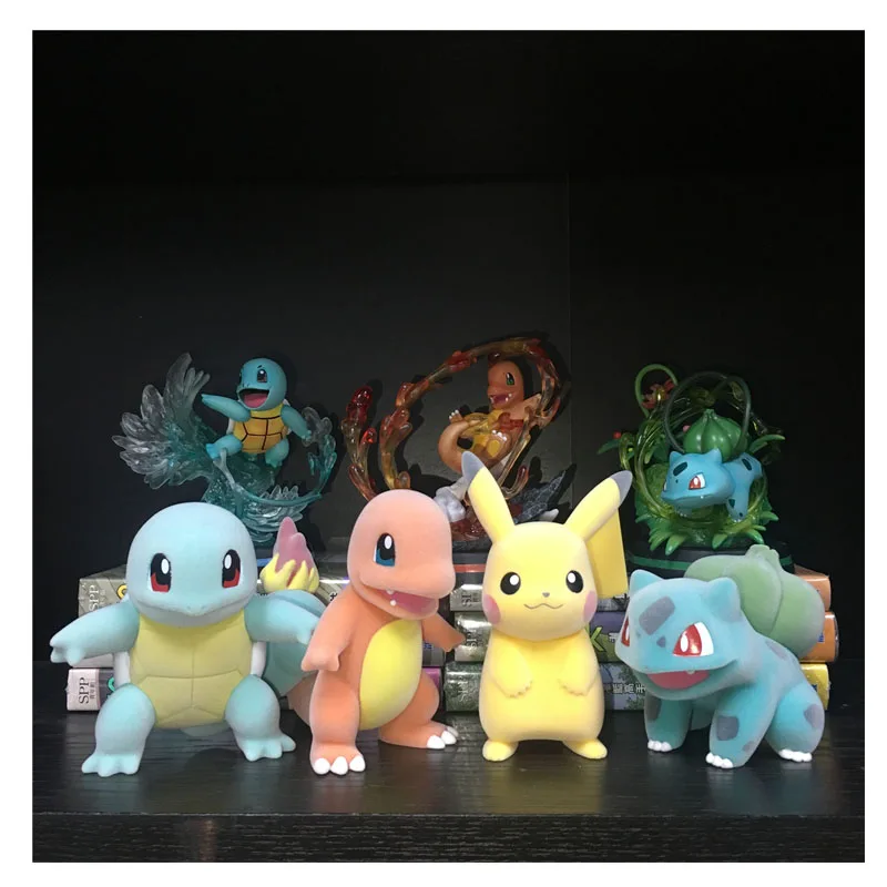 

TAKARA TOMY Pokemon Bulbasaur Charmander Pikachu Squirtle Mew Wartortle Action Figure Model Toys Flocking Pokemon Dolls Ornament