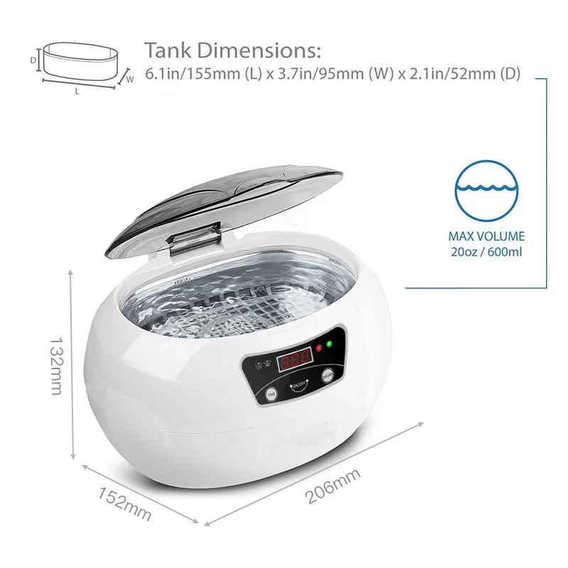

Ultrasonic Cleaners 600ml Ultrasonic Cleaner Manicure Tools Sonic Cleaning Jewelry Eyeglasses Denture Home Ultrasound Bath