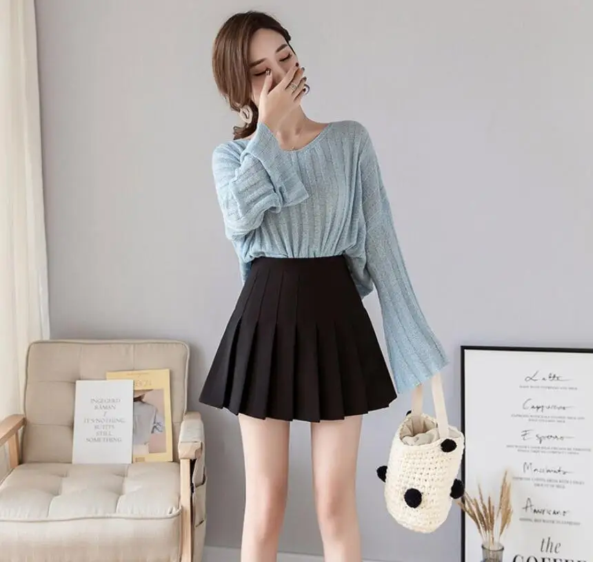 Short Skirts School-Uniforms High Waist A-Line Women Pleated Skirt Sweet Girls Dance Skirt With Safety pants Mini Skirt