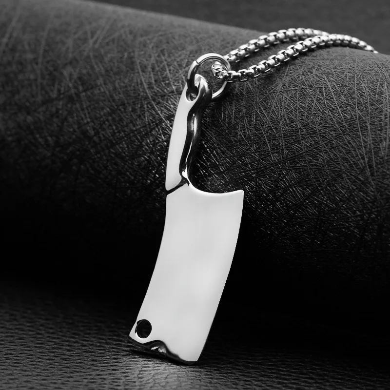 Hip Hop High Polished 316L Stainless Steel Blade Chef Kitchen Knife Pendant Necklace for Men Women Jewelry