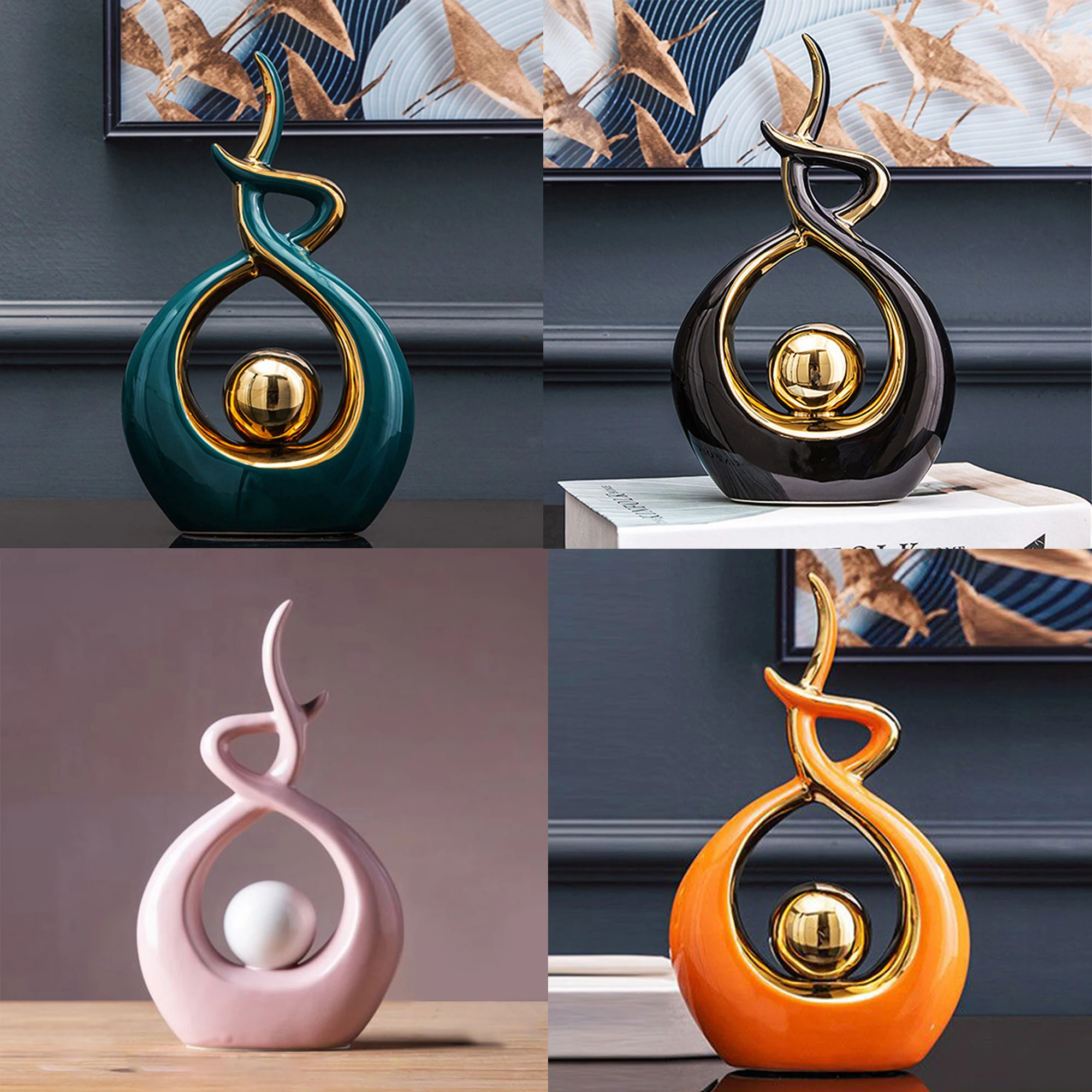 

High-end Luxury Living Room Counter Gold Ornaments Modern European Home Crafts Decoration Office Desktop Artwork Decoration