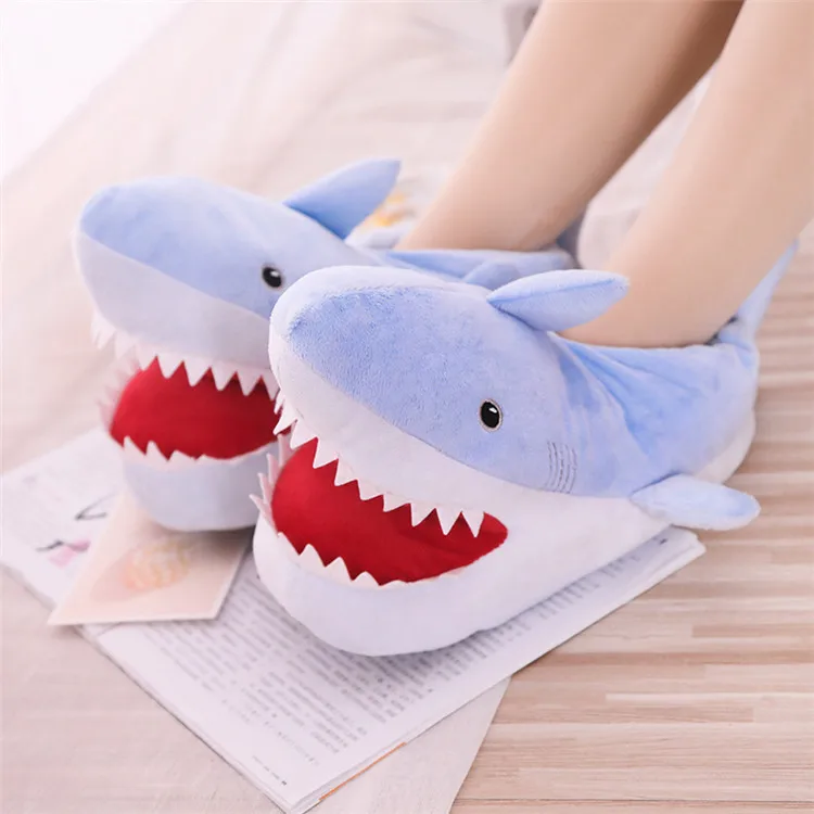

hot4 Winter Home Women Fur Slippers Funny Animal Shark Shape Warm Cottom Fur Indoor Floor Men Shoes Ladies Furry Slides One Size