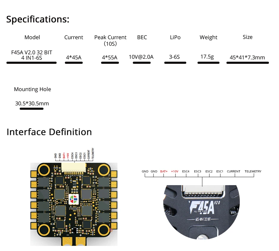 T-двигатель F45A PRO F45A 6S 4 в 1 ESC электронный регулятор скорости BLHELI_32 DSHOT1200 Совместимость для моторов Tmotor F40 F60 pro II