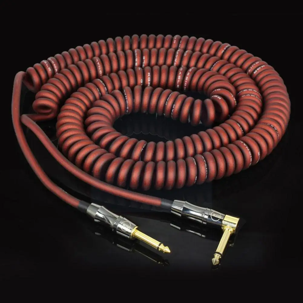 

6M/10M Guitar Spring Wire Audio Cable Straight To Right Musical Accessories Gold Plug Plated Guitar Cable Instrument Angle O7J2
