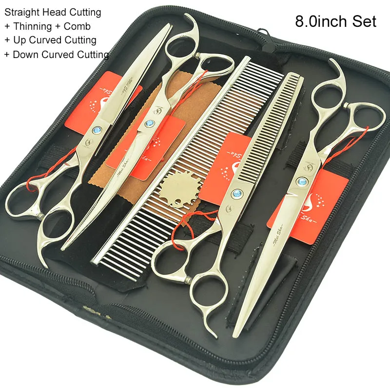 HB0245 with Case 8," ножницы для ухода за домашними животными набор парикмахерских ножниц для собак Стрижка волос Истончение изогнутая машинка для стрижки волос гребень сумка HB0247 - Цвет: HB0245 with Case