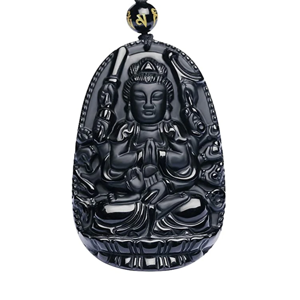 Очаровательный Кулон Будда ожерелье Бодхисаттва амулет/талисман из обсидиана