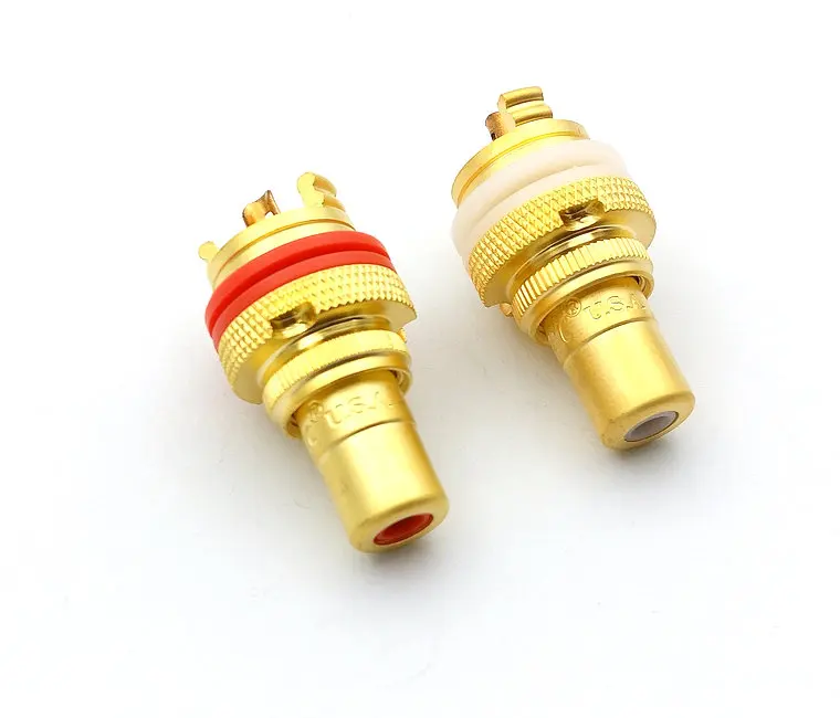 

new 2Pcs/1Pair Gold plated RCA Jack Connector Panel Mount Chassis Audio Socket Plug Bulkhead with NUT Solder