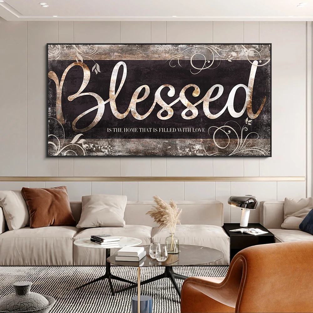 

Abstract Letters Blessed Family Painting Canvas Wall Art Picture Nordic Letters Posters And Prints For Living Room Home Decor