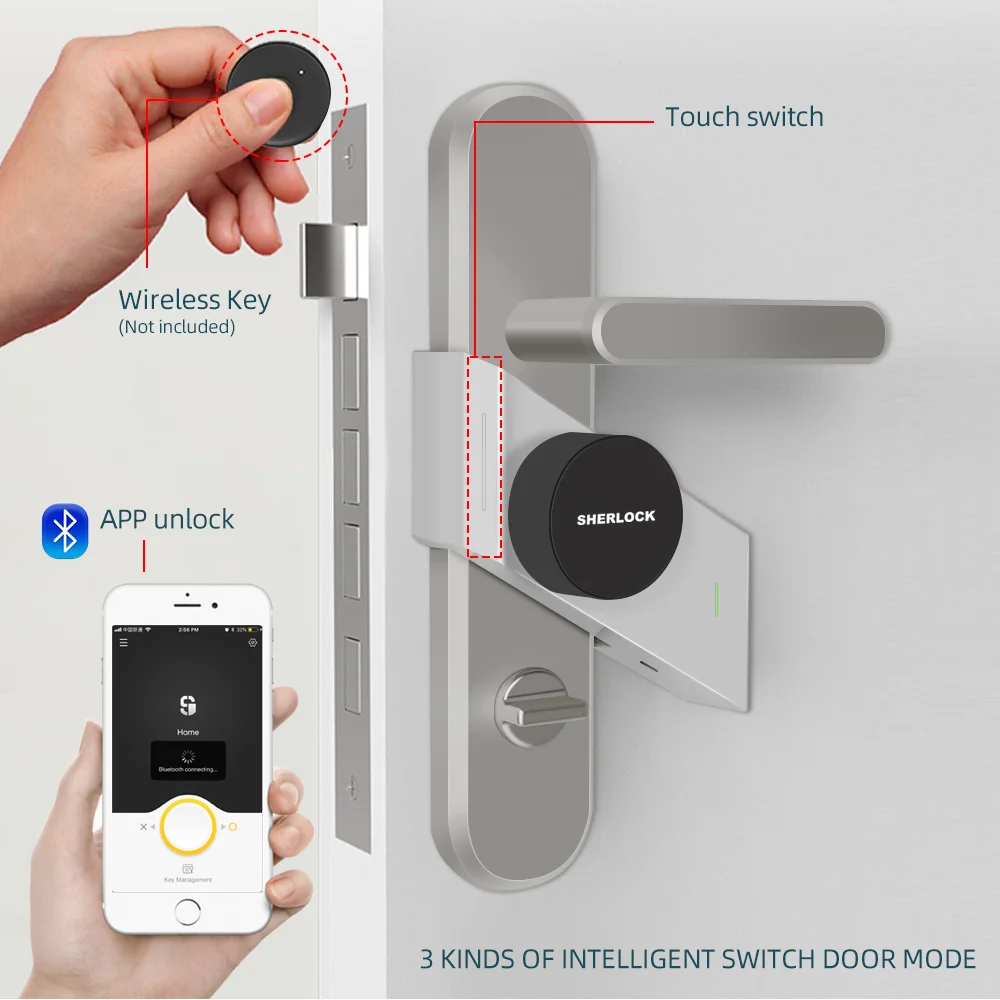 Шерлок S2 серебряный беспроводной дверной замок Bluetooth без ключа Умный Замок отпечаток пальца+ пароль Встроенный электронный замок управление приложением