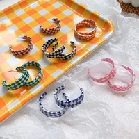 bohemian colorful resin acrylic hoop earrings for women trendy plaid checkerboard hoop earrings party jewelry c shaped earrings