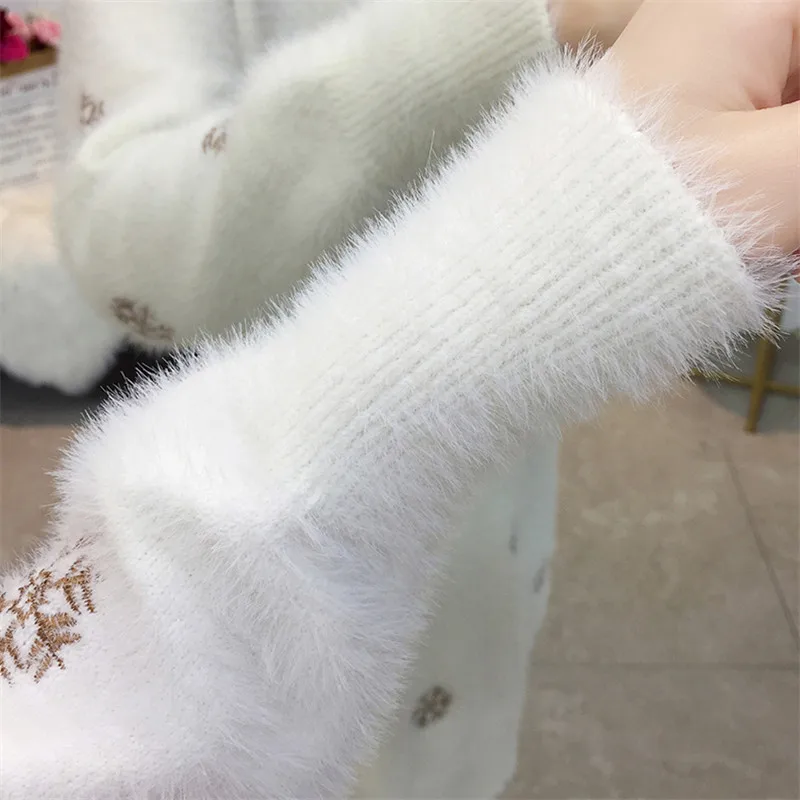 Женский вязаный свитер пуловер новая мода имитация норки кашемир свободный