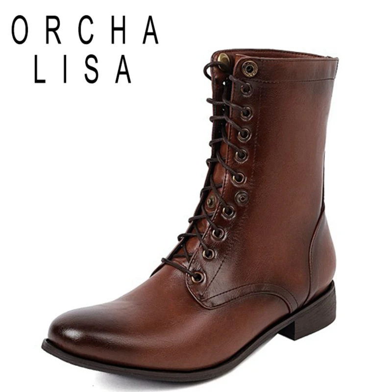 

ORCHALISA 2021 Женские винтажные рыцарские ботинки до середины икры со складками острый носок, на шнуровке, Короткие Плюшевые ботинки На низком то...