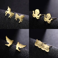 sipuris unicorn peace dove owl butterfly bear dinosaur fish shark earrings stainless steel animal earring for women jewelry gift