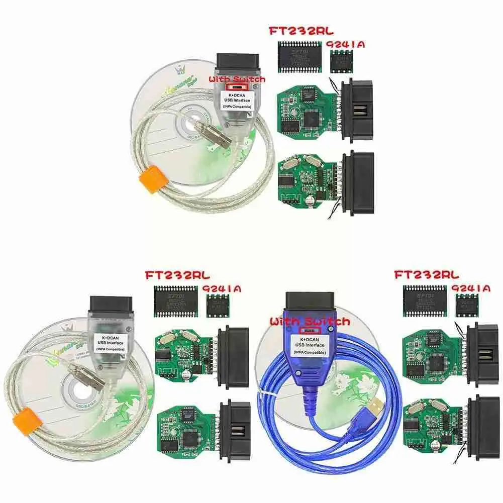 

Chip with Switch Cable USB interface Inpa k dcan OBD Scanner Car For BMW Auto Tool K+DCAN FT232RL FTDI OBD2 Diagnostic INPA C4U9