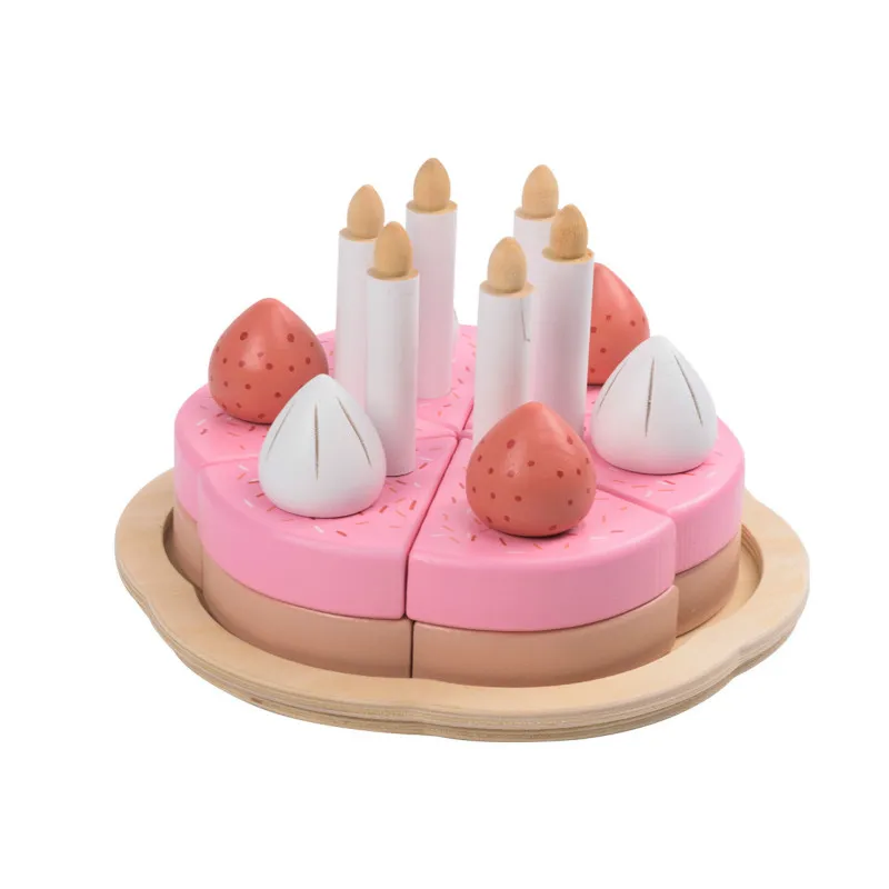 

Wooden Kitchen Cooking Toys for Children Kitchen Food Strawberry Birthday Cake Pretend Play House Toys boy girl Birthday Gifts