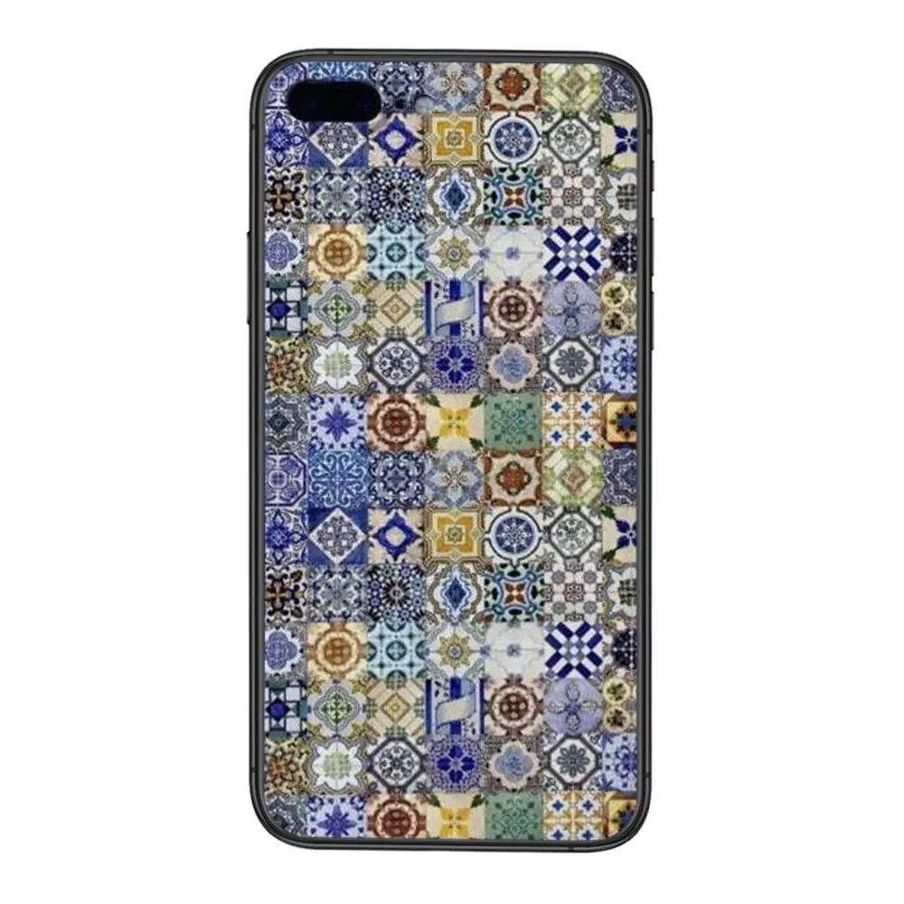 Для Apple iPhone 11 12 Pro Mini XS Max XR X 8 7 6 6S Plus 5 5S SE марокканская плитка Черная задняя Красивая