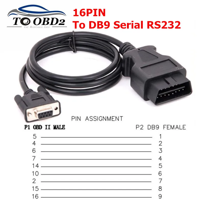 

16Pin OBD2 Male to DB9 RS232 Serial Female Extension Cable OBD DB 9PIN Cable Extension Cable Car Diagnostic Extender Cable 110cm