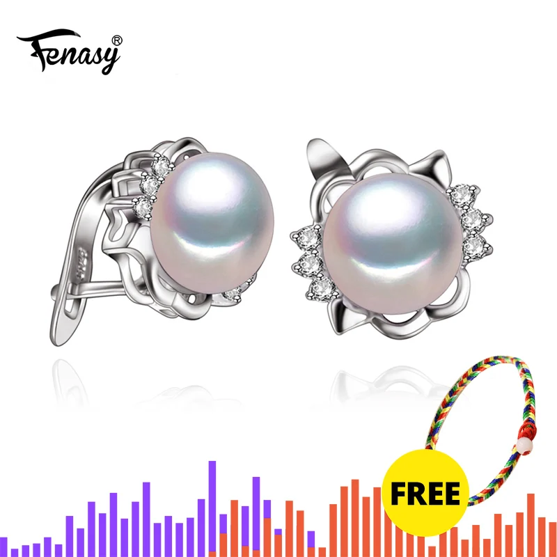 FENASY, 925 пробы, серебряные серьги-гвоздики с пресноводным жемчугом, модные ювелирные изделия в Корейском стиле, серьги в виде цветов для женщин