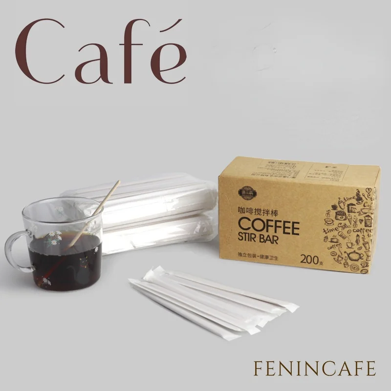 Agitador de madera desechable individual, agitador de caf&eacute; para t&eacute; de la leche, 200 Uds. En bolsas-0