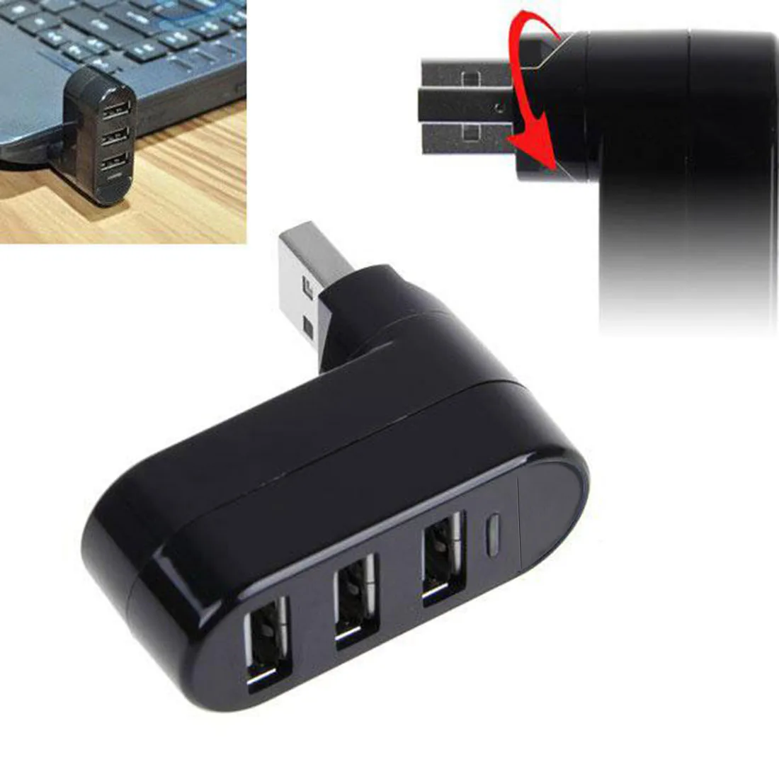 USB 2 0 Мини 3 порта поворотный концентратор Высокоскоростной адаптер для ПК