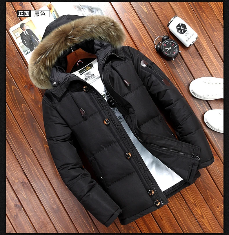 40 Degree Cold Resistant Down Jacket Men Thick Warm 90% White Duck Down Hooded Natural Fur Collar Man Waterproof Mens Down Coat