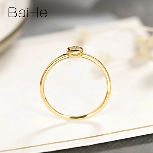 BAIHE Solid 14K желтое золото 0.08CT Сертифицированный H/SI круглая огранка натуральные бриллианты свадебные женские модные ювелирные изделия кольцо