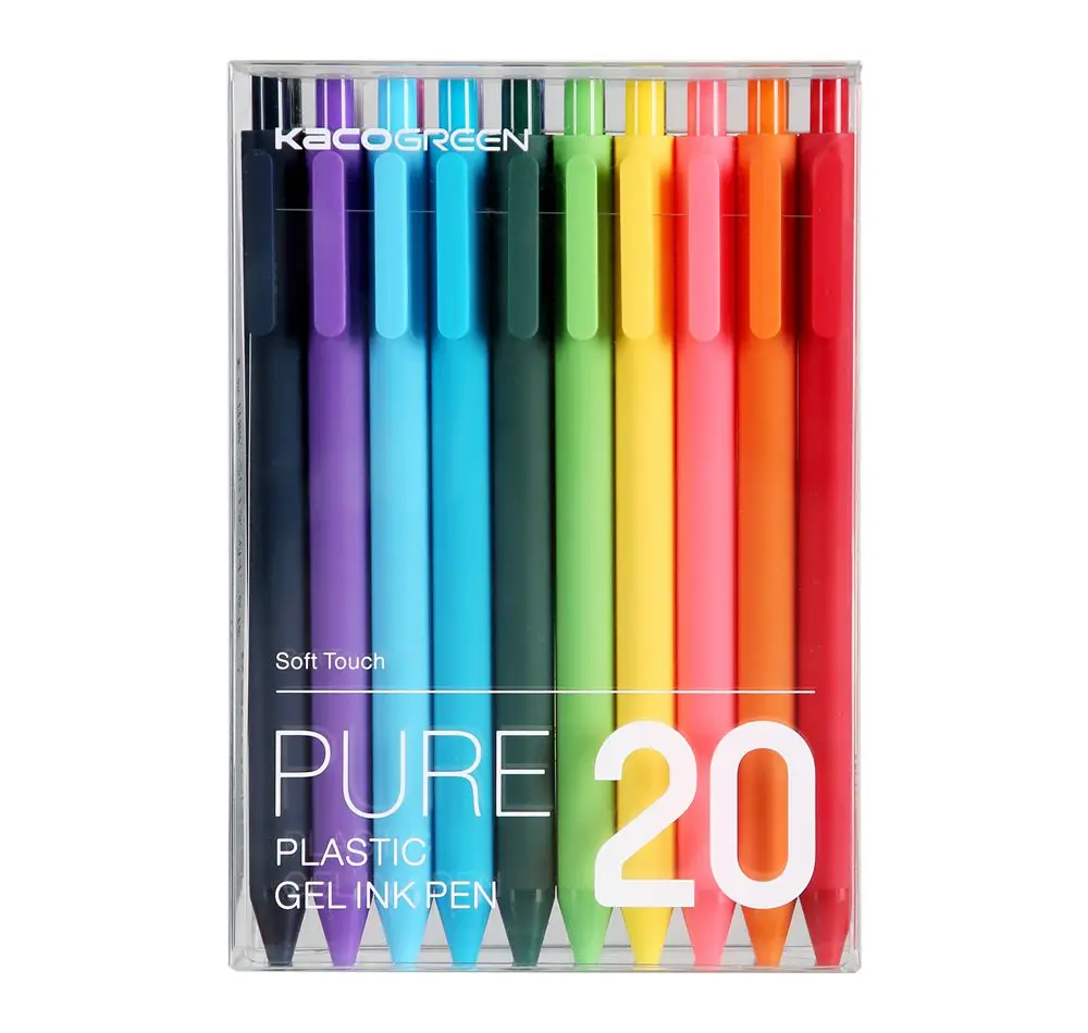 20pcs Colored Ink KACO мягкое касание выдвижные гелевые чернила ручки 0,5 мм тонкой точки Радуга Ручка - Цвет: 20pcs Colored Ink