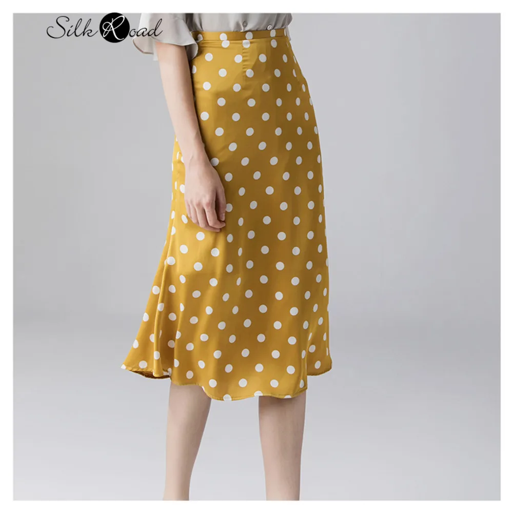 Silviye Polka dot printed silk skirt women's mulberry silk high waist long skirt A-line skirt with hip skirt in summer 2020