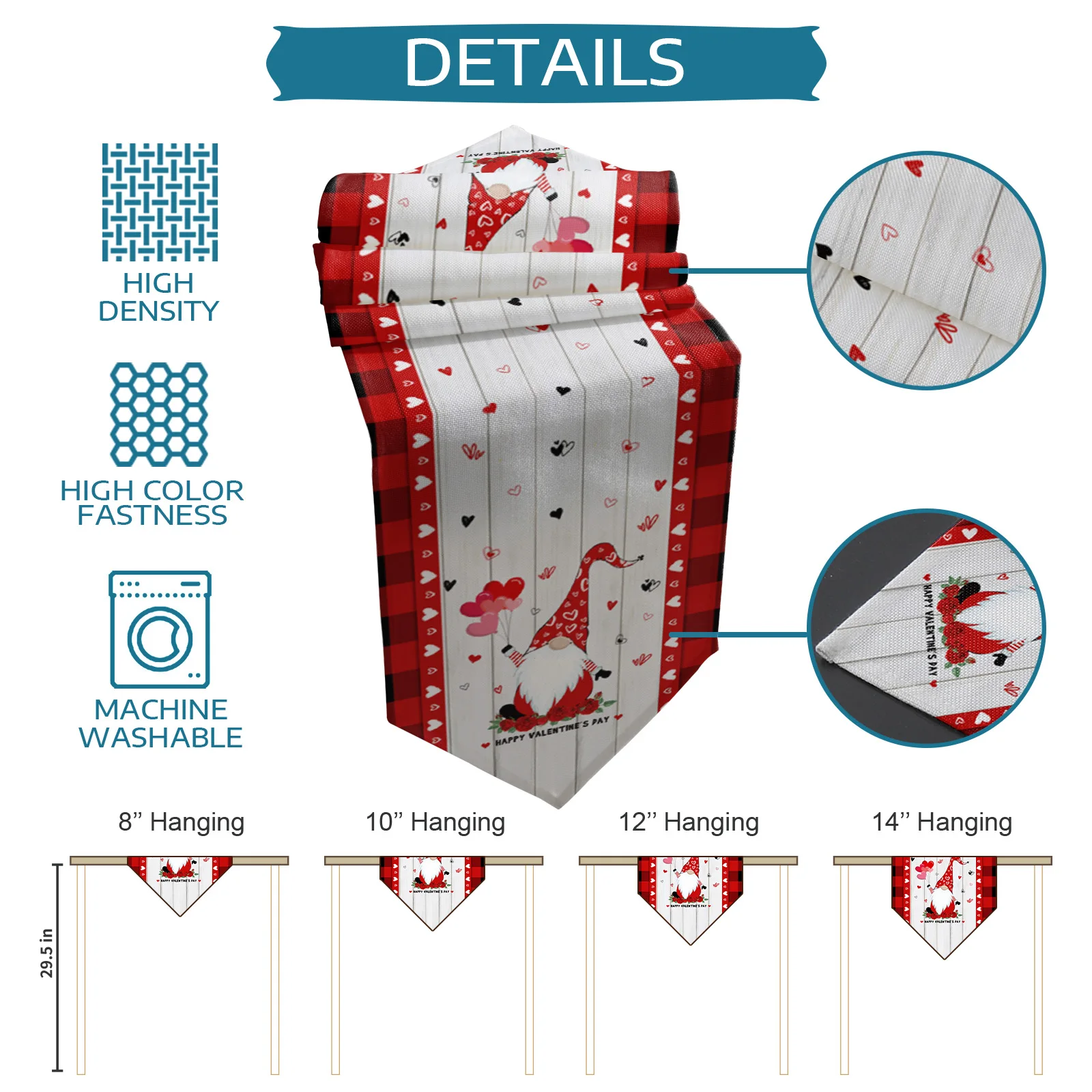 

Happy Valentine'S Day Plaid Gnome Table Runner Kitchen Dinning Table Decor Tablecloth And Placemat Wedding Table Decor