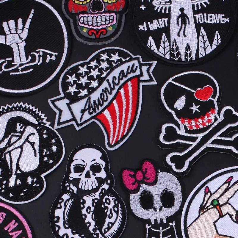 

Oeteldonk Ghost Head Skull Iron on Patches on Punk Clothes Sewing Embroidery Patch Badge I Want To Believe Letters Patch Sticker