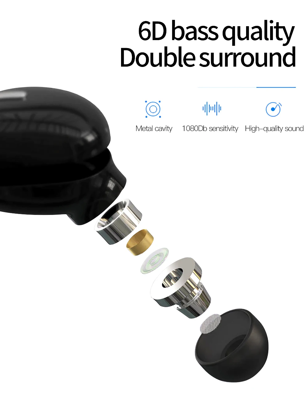 Миниатюрные беспроводные наушники-вкладыши Bluetooth 5 0 Hi-Fi гарнитура с микрофоном