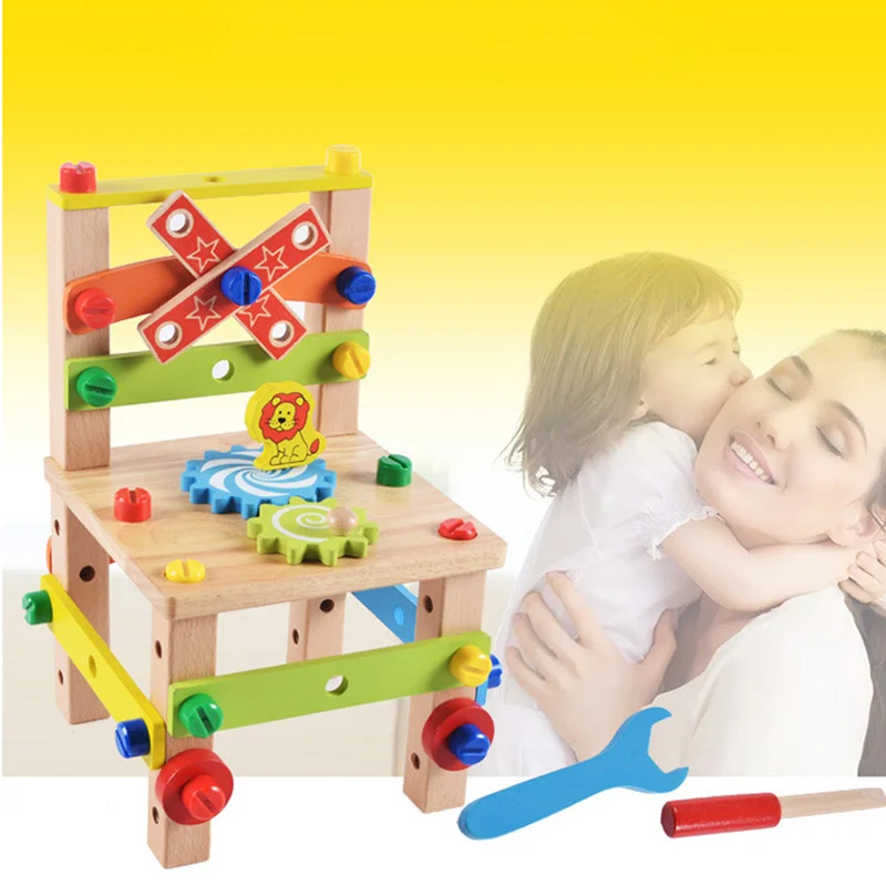 

Children's Puzzle Toys DIY Wooden Disassembly Chair Tool Assembly Of Nuts Chair Wooden Block Toys Gift For Children