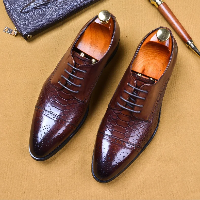 Мужской рисунок под змеиную кожу Формальные модельные туфли свадебные с