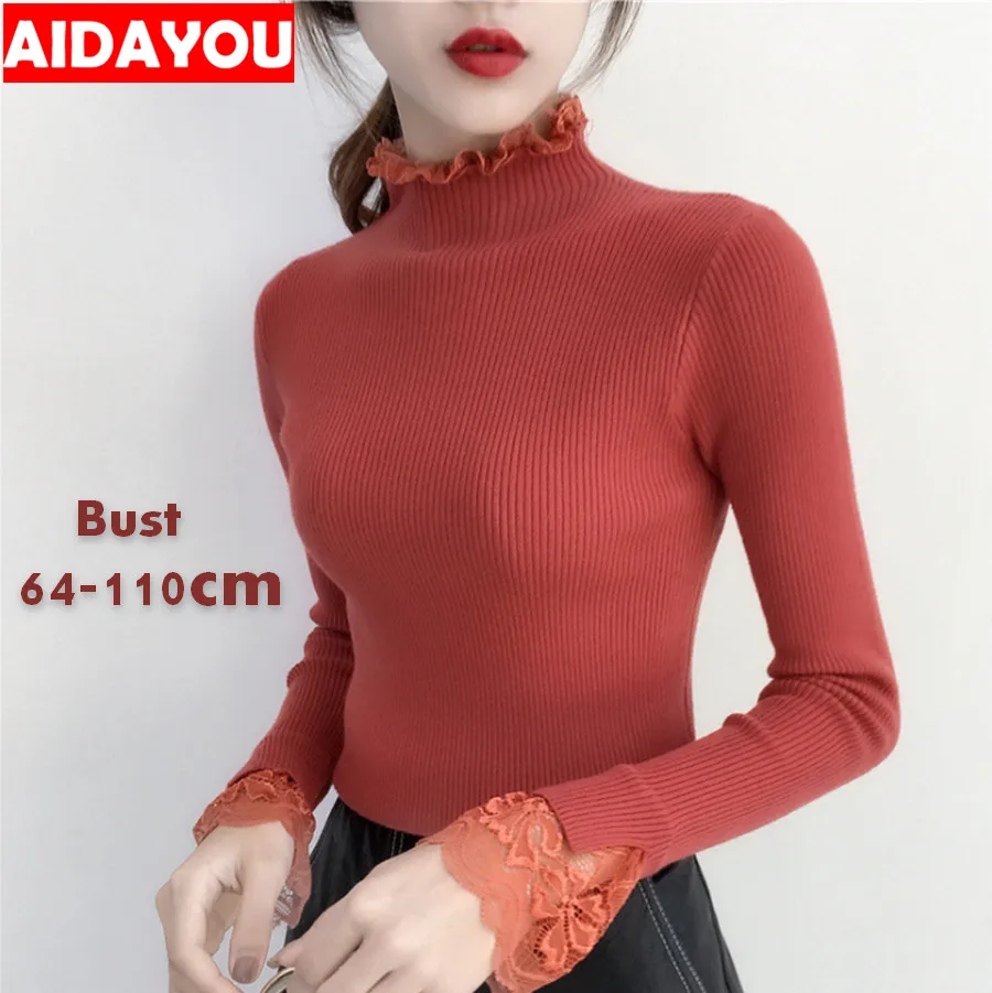 Женский свитер рубашка женские модные пуловеры тонкий вязаный с рюшами на шее и
