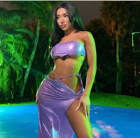 adogirl summer women 2 two piece set fashion crop top and high slit skirt outfits purple matching set beach holiday cloth