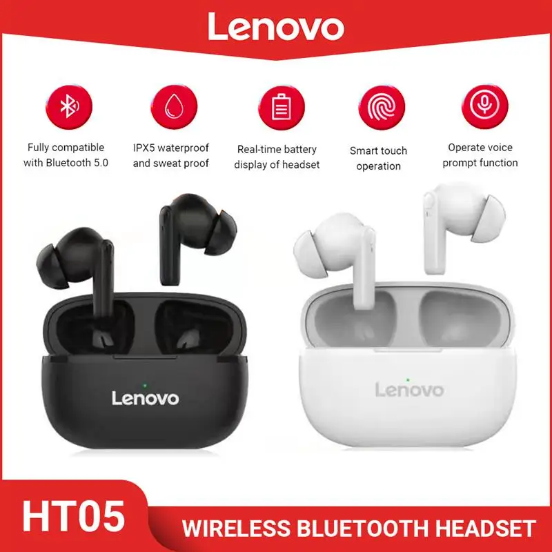 

Беспроводная гарнитура Lenovo HT05 с поддержкой Bluetooth 5,0, с сенсорным управлением и встроенным микрофоном