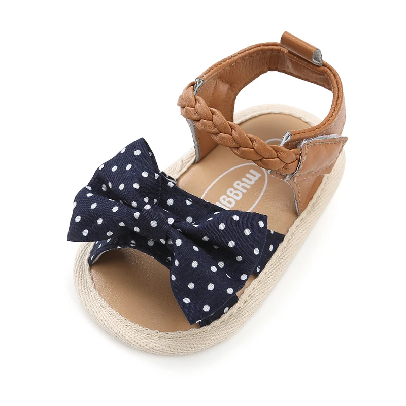 Sandalias de verano para ni&ntilde;a, zapatos antideslizantes de fondo suave, decoraci&oacute;n tejida con lazo, Kawai, para primeros pasos-2