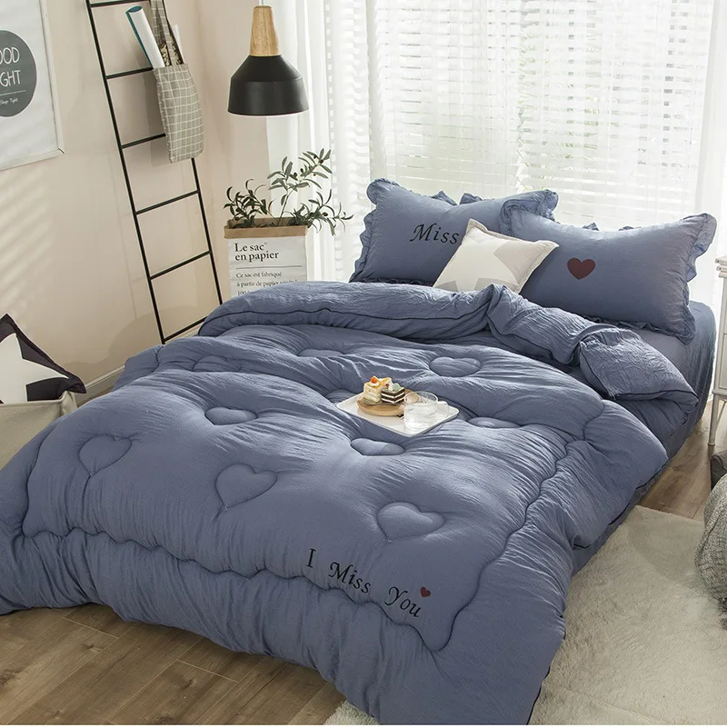 

3or 4pcs/set comforter set (Thicken comforter + flat sheet +pillowcase) Warm quilt pastoral winter Duvet 200*230cm washed cotton