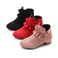 children shoes girls boots autumn and winter 2022 new high heeled princess single boots with ruffle sweet for wedding chic