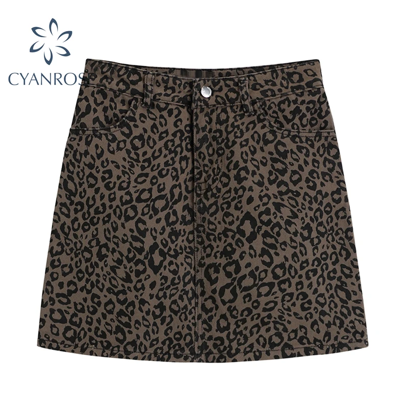 Женская короткая юбка с леопардовым принтом облегающая завышенной талией в