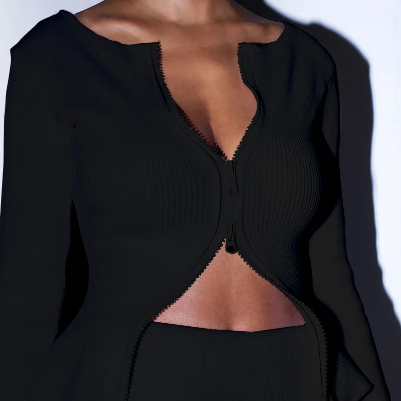 

Sexy knitted Zipper Patchwork Long Sleeve Cardigan 2020 Autumn Women Fashion Streetwear Slim Female Party Tops