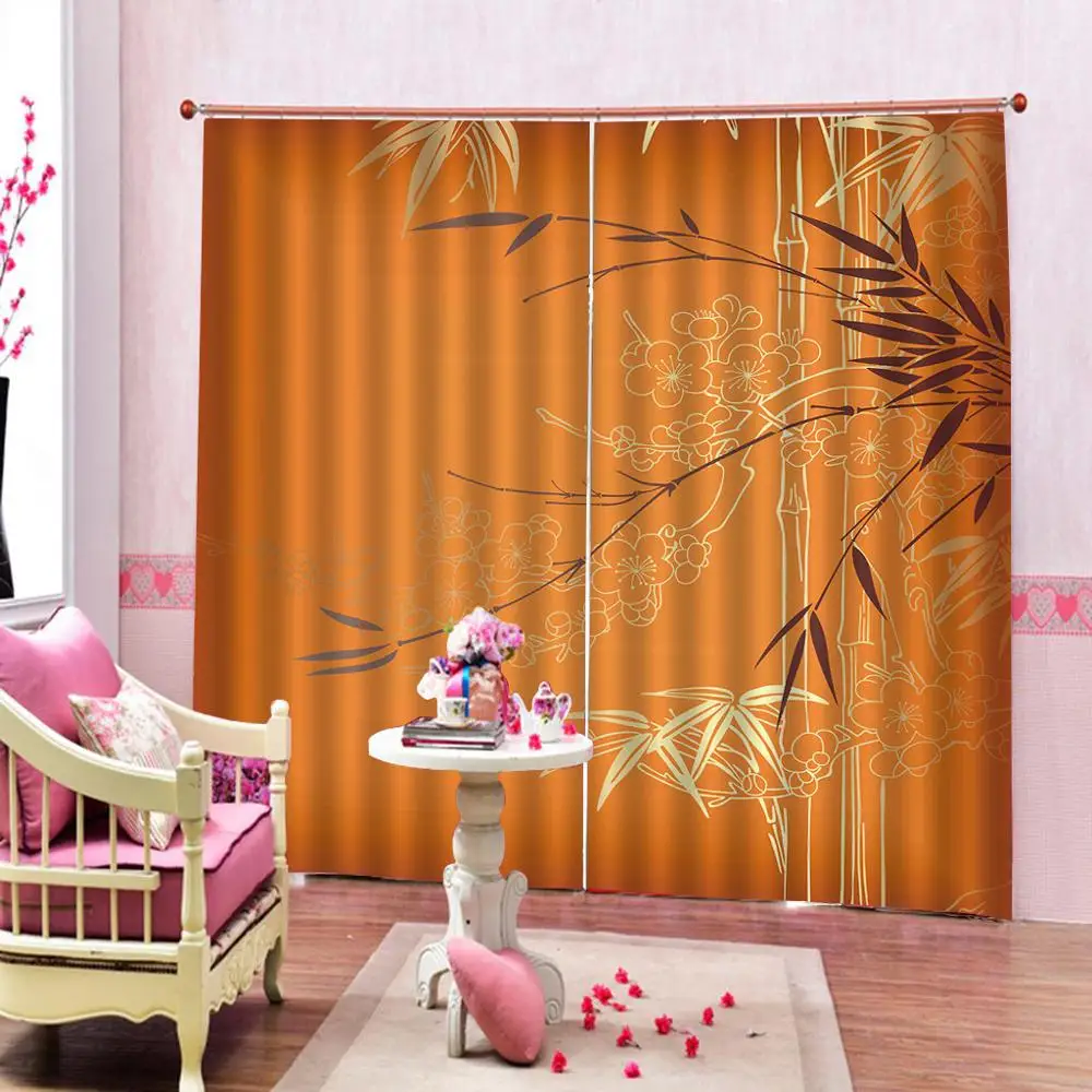 

orange curtains Luxury Blackout 3D Window Curtains For Living Room Bedroom Customized size 3d bamboo curtains