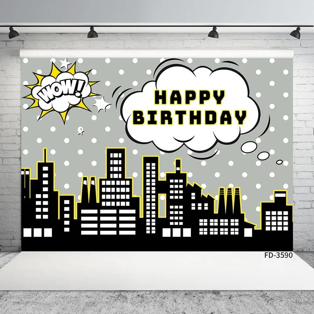 Фон стены Happy Birthday супергеройской темы, настраиваемые фоны для фотостудии, баннеры для вечеринки детей мальчиков.