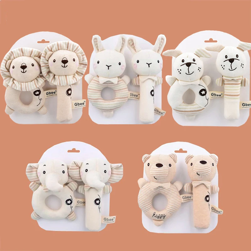 

Newborn Baby Rattles Rabbit Bear Grab Ability Training Toys Infant Stroller Bed Hanging Bell Plush Dolls Girl Boy Hear Training